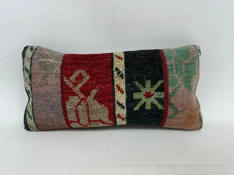 Red & Black Patchwork Pillow, 10x20 Inches Handmade Decorative Pillow - 1