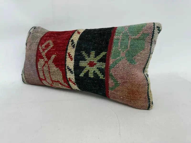 Red & Black Patchwork Pillow, 10x20 Inches Handmade Decorative Pillow - 3