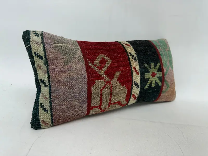 Red & Black Patchwork Pillow, 10x20 Inches Handmade Decorative Pillow - 2
