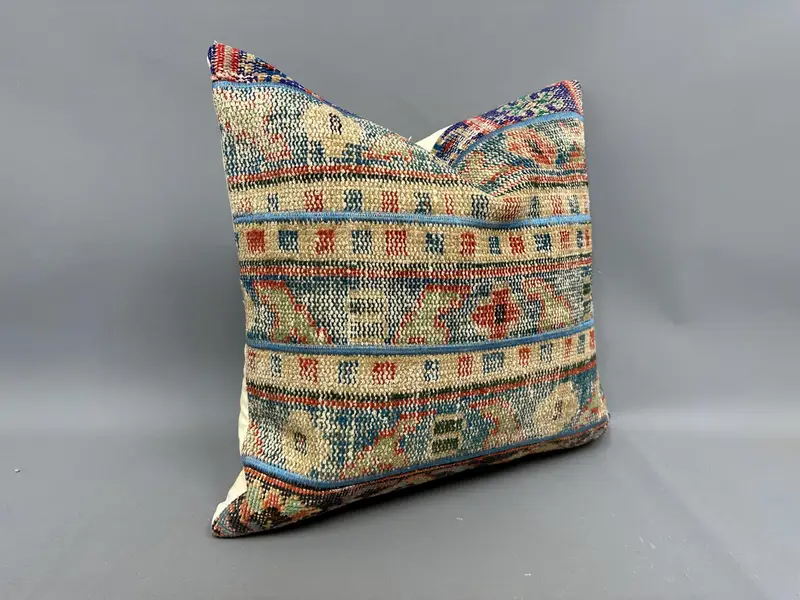 Boho Chic Pillow, Ethnical Kilim Rug Pillow, Cushion Cover, Vintage Pillow, 24x24 Beige Pillow Case, Boho Chic Cushion Cover, Boho Pillow Sham Cover - 2