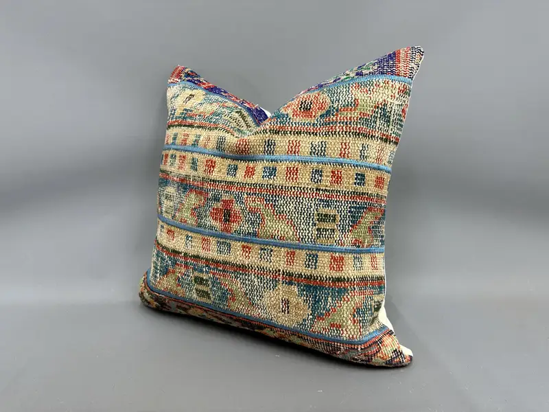 Boho Chic Pillow, Ethnical Kilim Rug Pillow, Cushion Cover, Vintage Pillow, 24x24 Beige Pillow Case, Boho Chic Cushion Cover, Boho Pillow Sham Cover - 3
