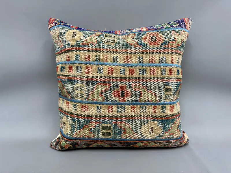 Boho Chic Pillow, Ethnical Kilim Rug Pillow, Cushion Cover, Vintage Pillow, 24x24 Beige Pillow Case, Boho Chic Cushion Cover, Boho Pillow Sham Cover - 4