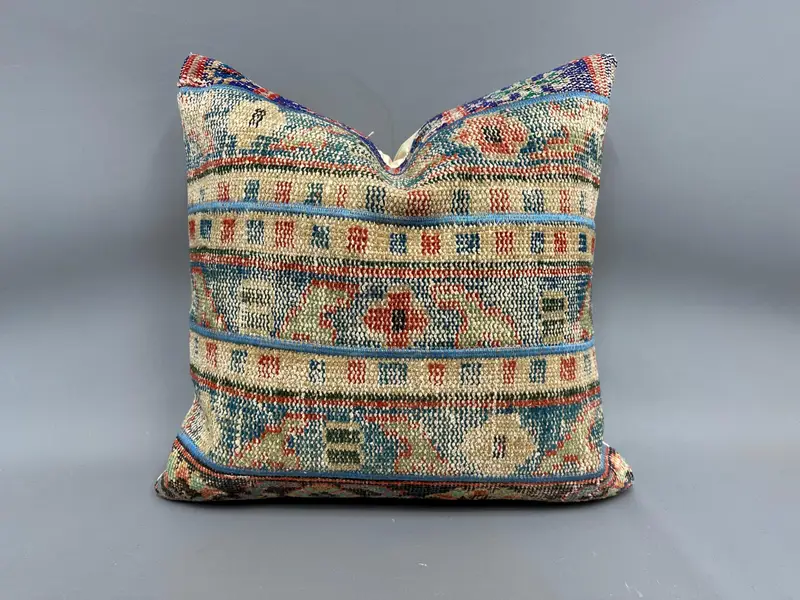 Boho Chic Pillow, Ethnical Kilim Rug Pillow, Cushion Cover, Vintage Pillow, 24x24 Beige Pillow Case, Boho Chic Cushion Cover, Boho Pillow Sham Cover - 1
