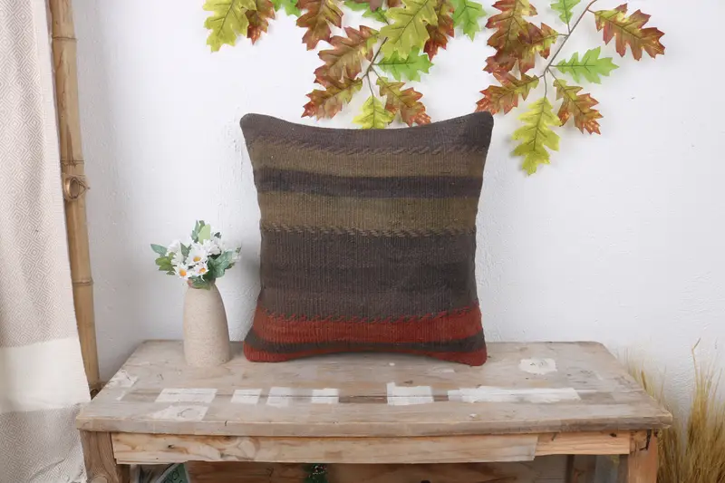 Pillow, Antique Pillows, Handmade Kilim Cushion, 16x16 Red Pillow, Turkish Rugs Pillow Sham, Toss Pillow Case, Pillow for Sofa - 1