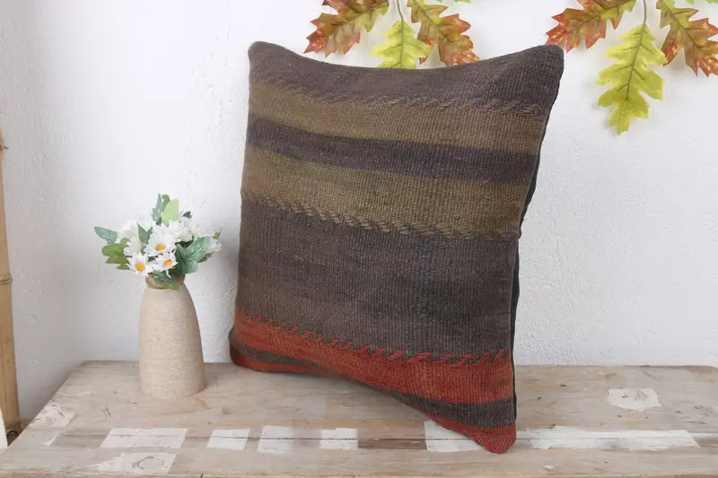Pillow, Antique Pillows, Handmade Kilim Cushion, 16x16 Red Pillow, Turkish Rugs Pillow Sham, Toss Pillow Case, Pillow for Sofa - 4
