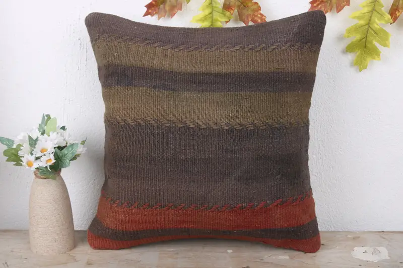 Pillow, Antique Pillows, Handmade Kilim Cushion, 16x16 Red Pillow, Turkish Rugs Pillow Sham, Toss Pillow Case, Pillow for Sofa - 2
