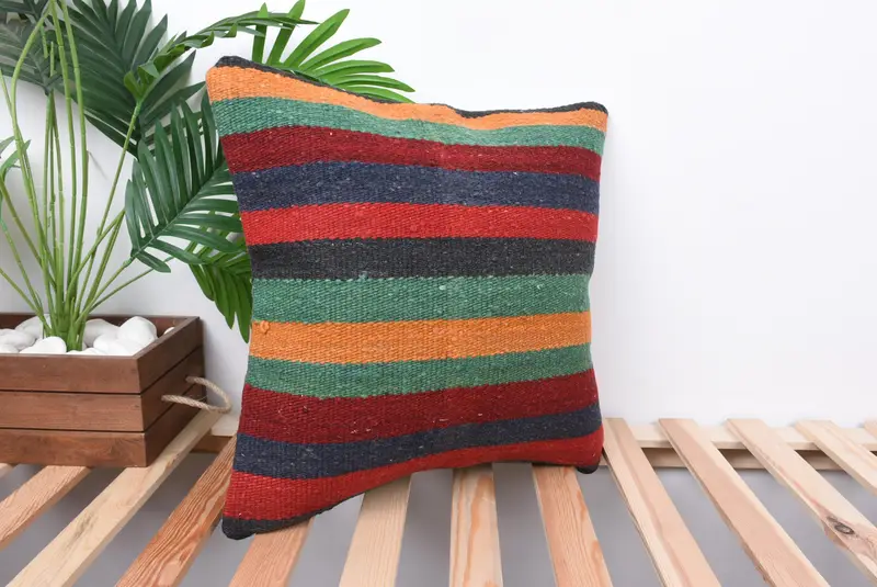Vintage Kilim Throw Pillow, Living Room Throw Pillow Sham, Kilim Pillow, Handmade Kilim Cushion, 18x18 Red Pillow, Cushion Case, Bed Pillow Case - 4