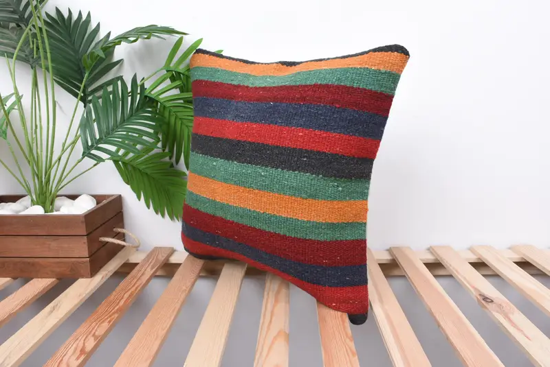 Vintage Kilim Throw Pillow, Living Room Throw Pillow Sham, Kilim Pillow, Handmade Kilim Cushion, 18x18 Red Pillow, Cushion Case, Bed Pillow Case - 5