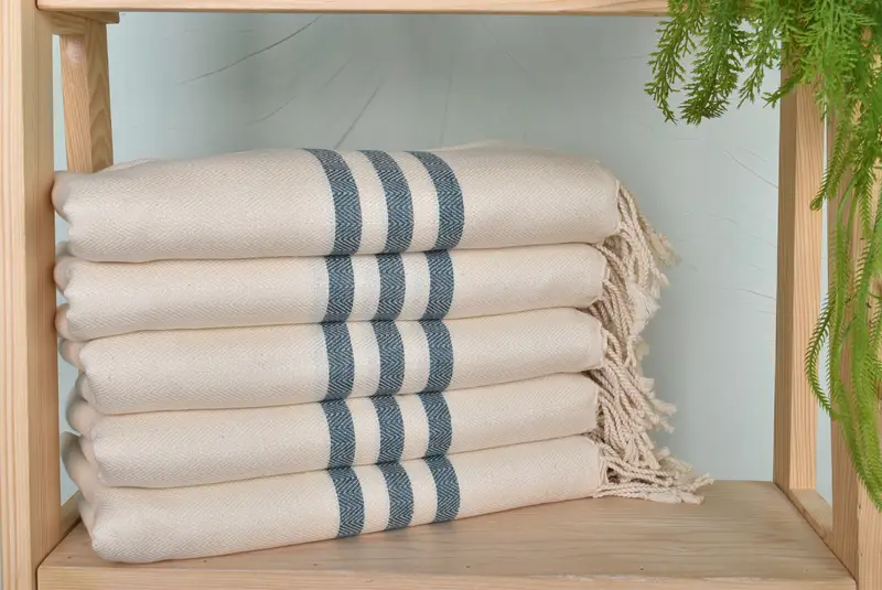Petrol Green Striped Cotton Towel, Housewarming Gift, 40x71 Inches