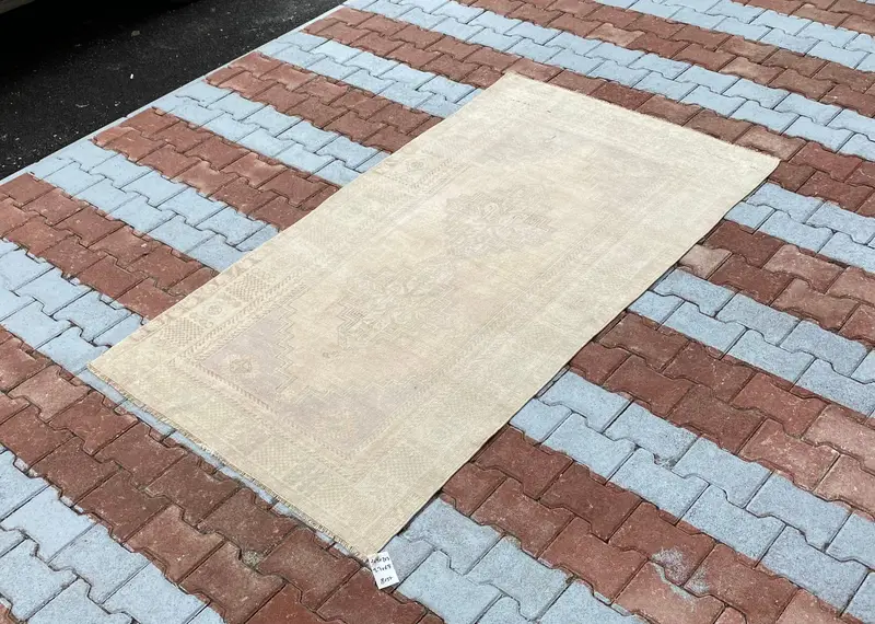 Alfombra arcoíris beige, diseño geométrico floral de 3,7x6,8 pies