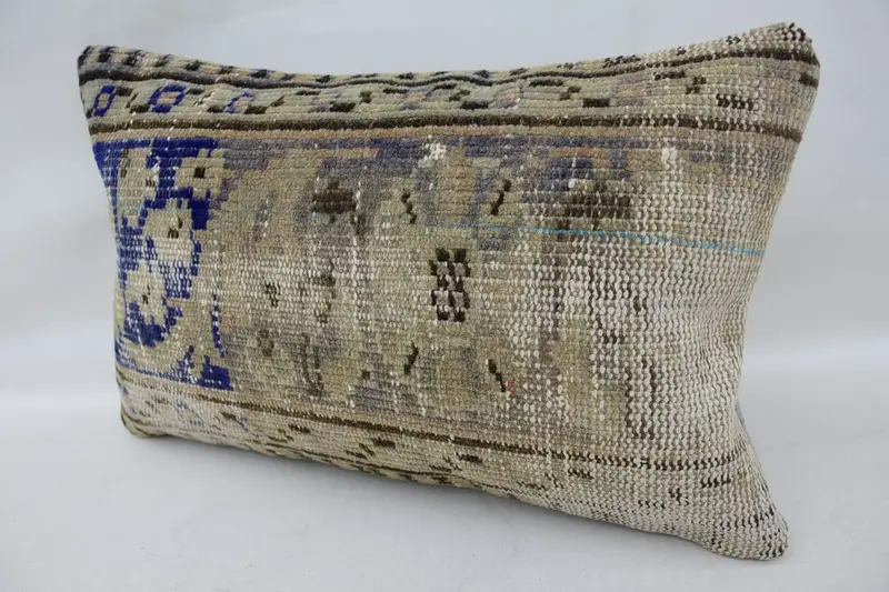 Vintage Kilim Pillow, Tribal Cushion Cover, Pillow Case, Interior Designer Pillow, Pillow for Sofa, 12x20 Beige Cushion Case - 3