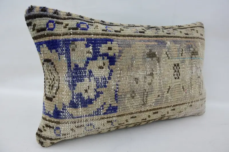 Vintage Kilim Pillow, Tribal Cushion Cover, Pillow Case, Interior Designer Pillow, Pillow for Sofa, 12x20 Beige Cushion Case - 2