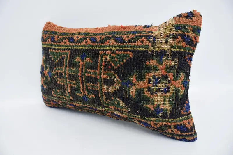 Pillow for Couch, Ethnical Kilim Rug Pillow, Kilim Cushion Sham, Vintage Throw Pillow Cover, 12x20 Blue Cushion, Cushion Cover - 4