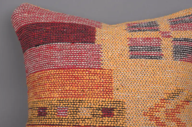14x14 Yellow Cushion, Cushion Case, Handwoven Pillow Cover Cushion Case, Authentic Pillow Case, Pillow for Couch, Vintage Pillow, Kilim Cushion Sham - 5