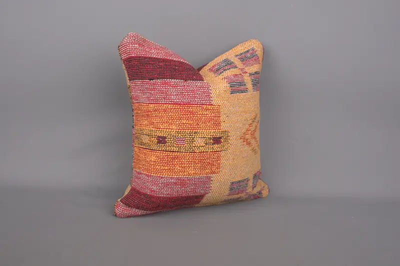 14x14 Yellow Cushion, Cushion Case, Handwoven Pillow Cover Cushion Case, Authentic Pillow Case, Pillow for Couch, Vintage Pillow, Kilim Cushion Sham - 2