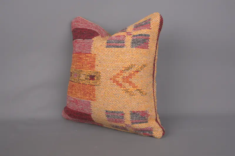 14x14 Yellow Cushion, Cushion Case, Handwoven Pillow Cover Cushion Case, Authentic Pillow Case, Pillow for Couch, Vintage Pillow, Kilim Cushion Sham - 3