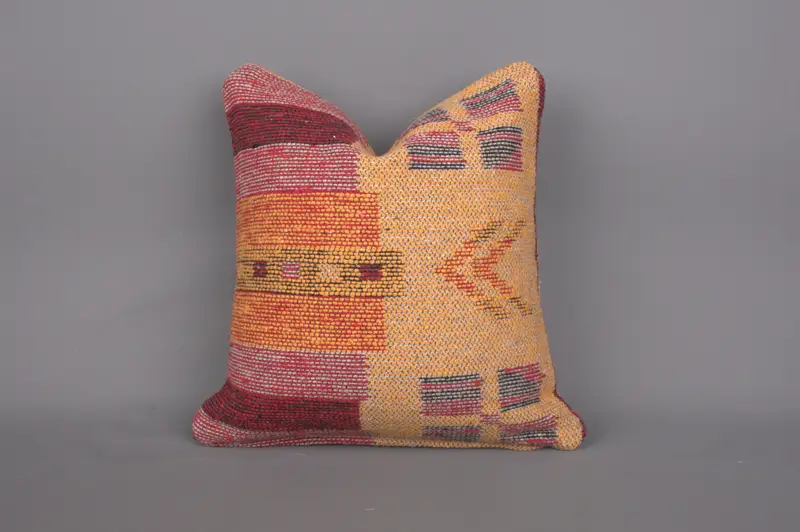 14x14 Yellow Cushion, Cushion Case, Handwoven Pillow Cover Cushion Case, Authentic Pillow Case, Pillow for Couch, Vintage Pillow, Kilim Cushion Sham - 1