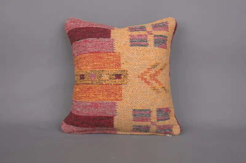 14x14 Yellow Cushion, Cushion Case, Handwoven Pillow Cover Cushion Case, Authentic Pillow Case, Pillow for Couch, Vintage Pillow, Kilim Cushion Sham - 4