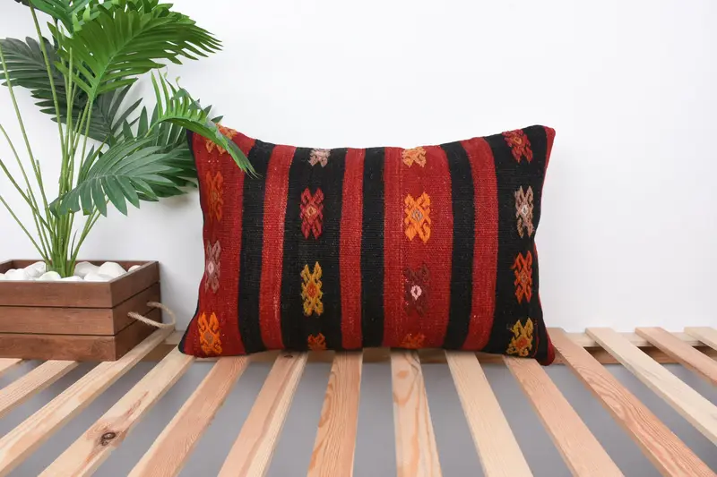 Home Decor Pillow, Cushion Case, Accent Throw Pillow Cover, Anatolian Pillow, Vintage Kilim Throw Pillow, 16x24 Red Pillow Case, Vintage Pillow - 1