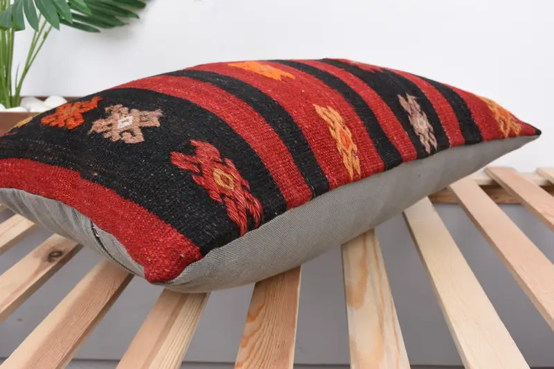Home Decor Pillow, Cushion Case, Accent Throw Pillow Cover, Anatolian Pillow, Vintage Kilim Throw Pillow, 16x24 Red Pillow Case, Vintage Pillow - 6