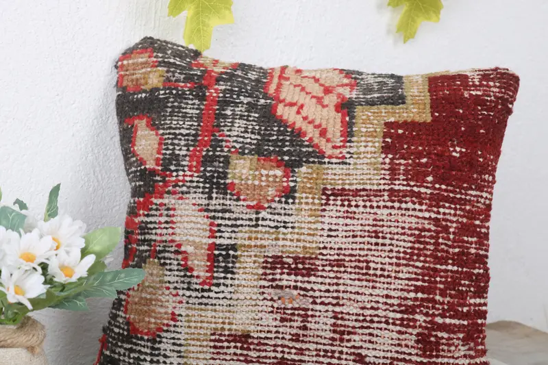 Throw Kilim Pillow, Vintage Kilim Throw Pillow, Pillow Cover, 12x12 Red Pillow, Accent Throw Cushion Case, Boho Chic Cushion Case, Pillow for Couch - 5
