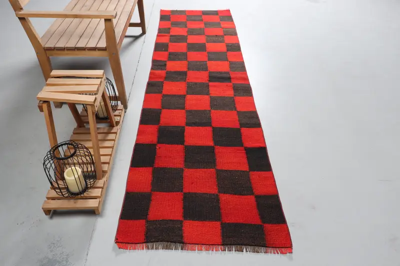 Türkischer Vintage-Teppich 2,6 x 9,2 Fuß, Herki-roter orientalischer Wollteppich - 1
