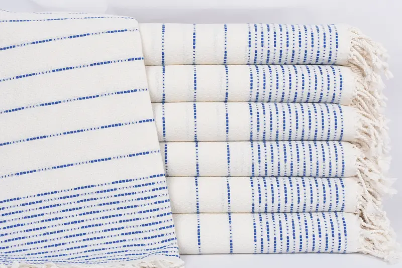 Bridesmaid Turkish Towel Embroidered Sax Blue Stripes, 70x38 Inches