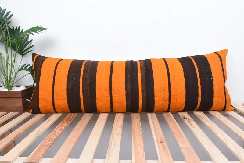 Cushion Cover, 16x48 Orange Pillow Case, Outdoor Throw Cushion Case, Sofa Bolster Cushion Cover, Kilim Pillow, Kilim Pillow Cover, Gift Pillow - 1