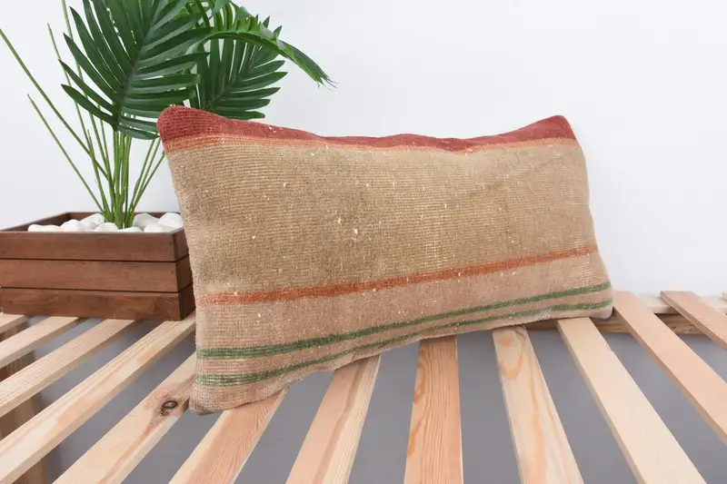 Designer Throw Cushion, Pillow, Handmade Kilim Cushion, Kilim Cushion Sham, 12x24 Beige Pillow, Kilim Pillow Cover, Christmas Pillow Case - 4