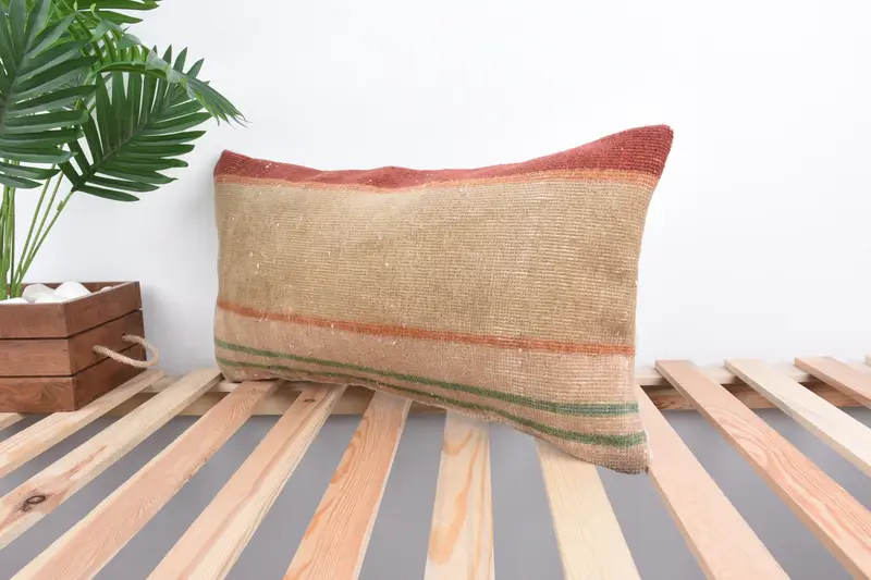 Designer Throw Cushion, Pillow, Handmade Kilim Cushion, Kilim Cushion Sham, 12x24 Beige Pillow, Kilim Pillow Cover, Christmas Pillow Case - 5