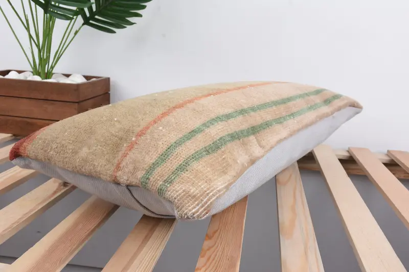 Designer Throw Cushion, Pillow, Handmade Kilim Cushion, Kilim Cushion Sham, 12x24 Beige Pillow, Kilim Pillow Cover, Christmas Pillow Case - 6