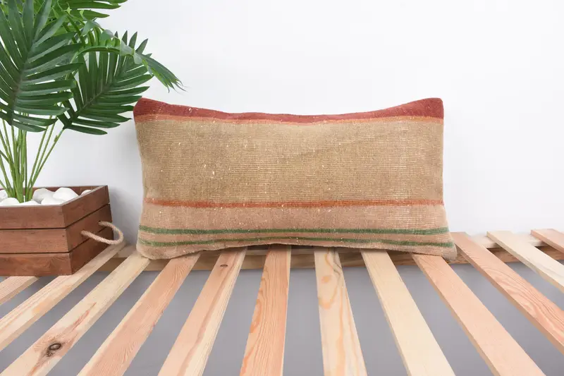 Designer Throw Cushion, Pillow, Handmade Kilim Cushion, Kilim Cushion Sham, 12x24 Beige Pillow, Kilim Pillow Cover, Christmas Pillow Case - 1