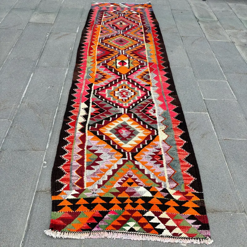 Canlı Turuncu Halı, 3,1x10,6 ft Oryantal Desen