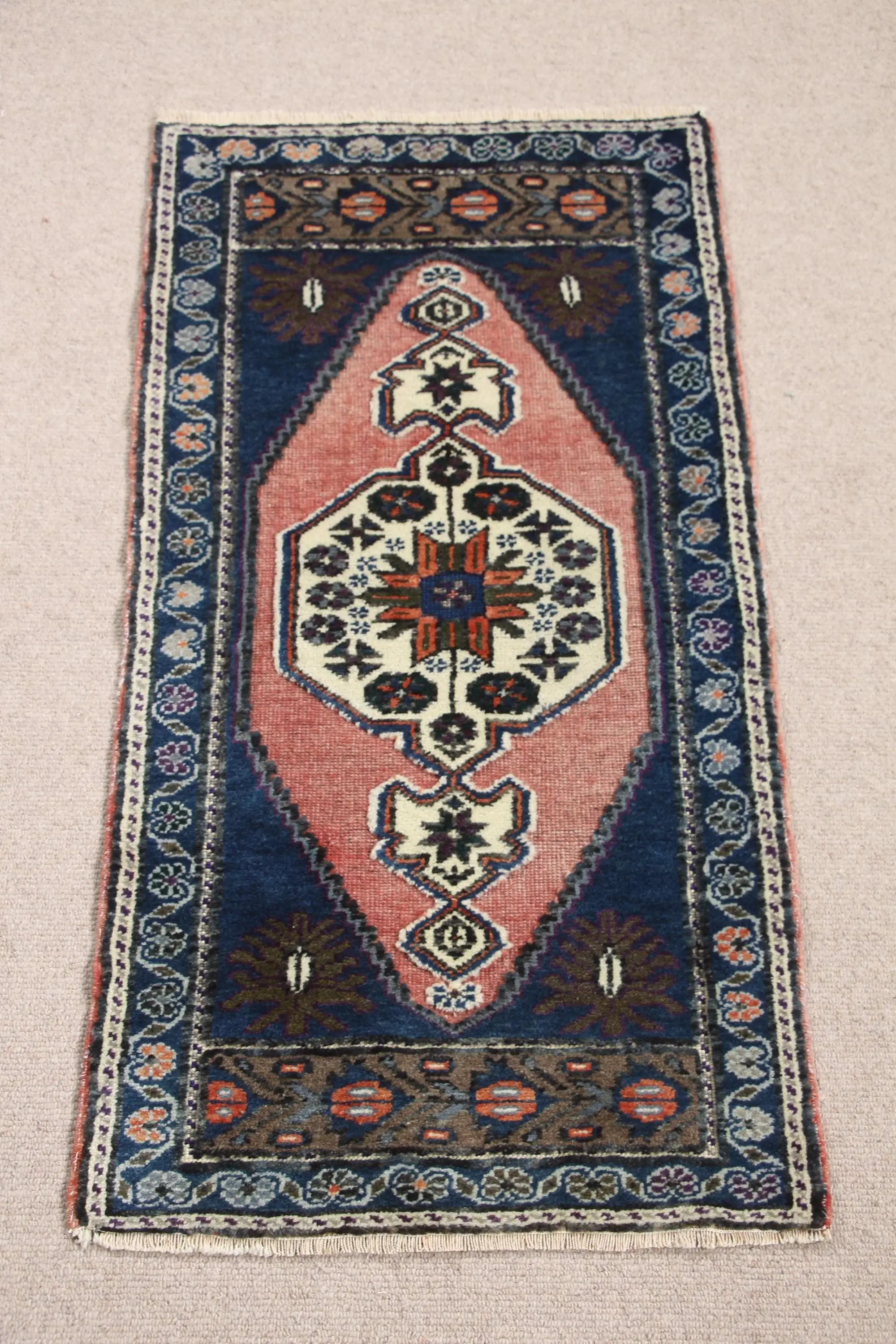 1.7x3.3 ft Vintage Turkish Rug, Small Rug, Blue Wool Rug - 1