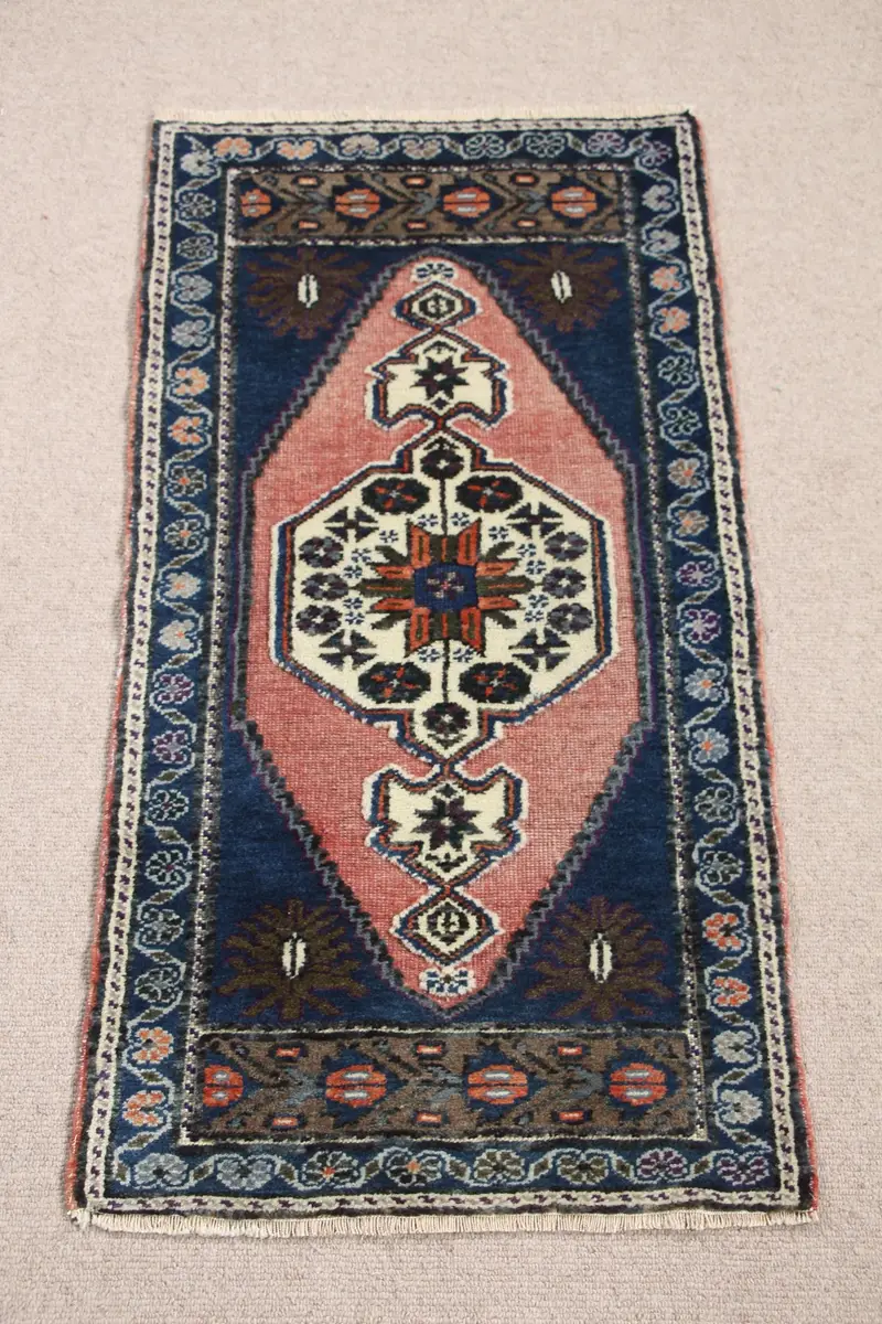 Alfombra Cuadros Azul y Rojo 1,7x3,3ft Decoración Elegante