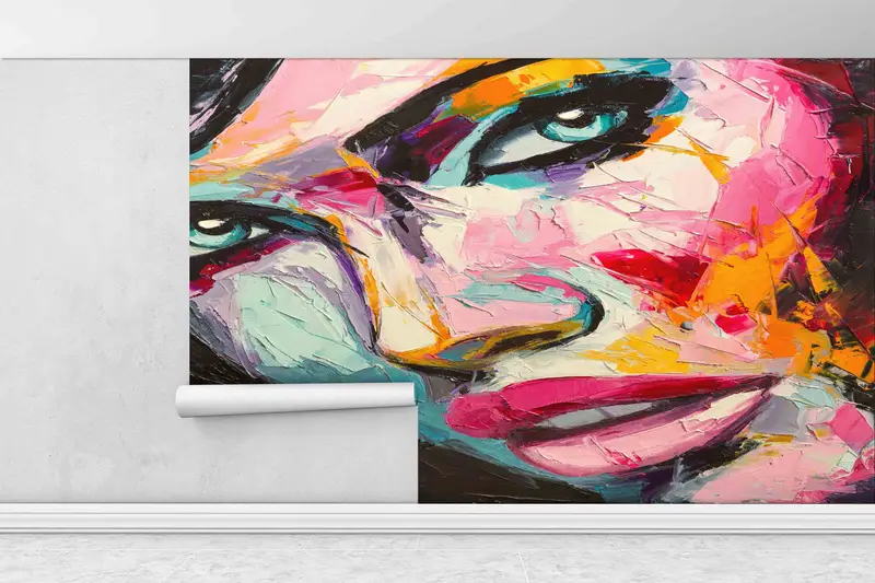 Modern Wall Painting, Abstract Woman Painting Wallpaper, Pink Wall Painting, Wall Decorations, Woman Portrait Wall Mural, Layered Paper Art, - 1