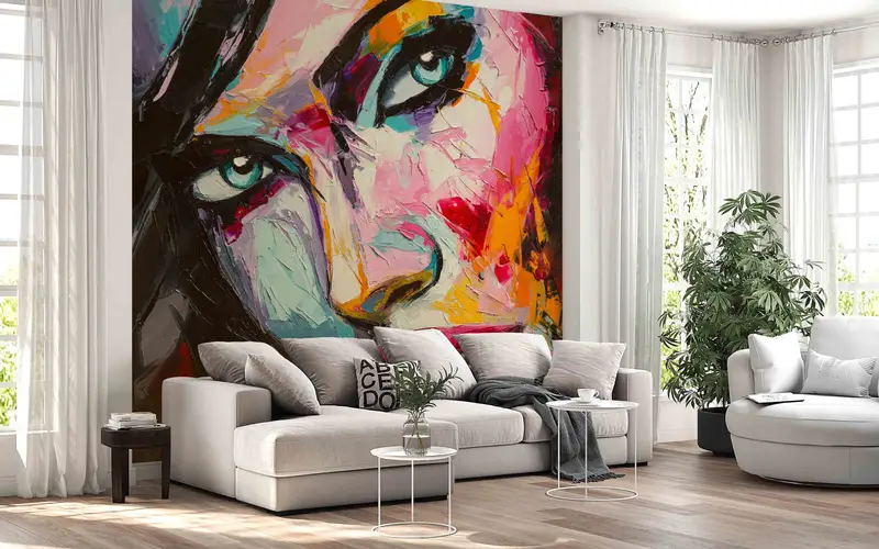 Modern Wall Painting, Abstract Woman Painting Wallpaper, Pink Wall Painting, Wall Decorations, Woman Portrait Wall Mural, Layered Paper Art, - 5