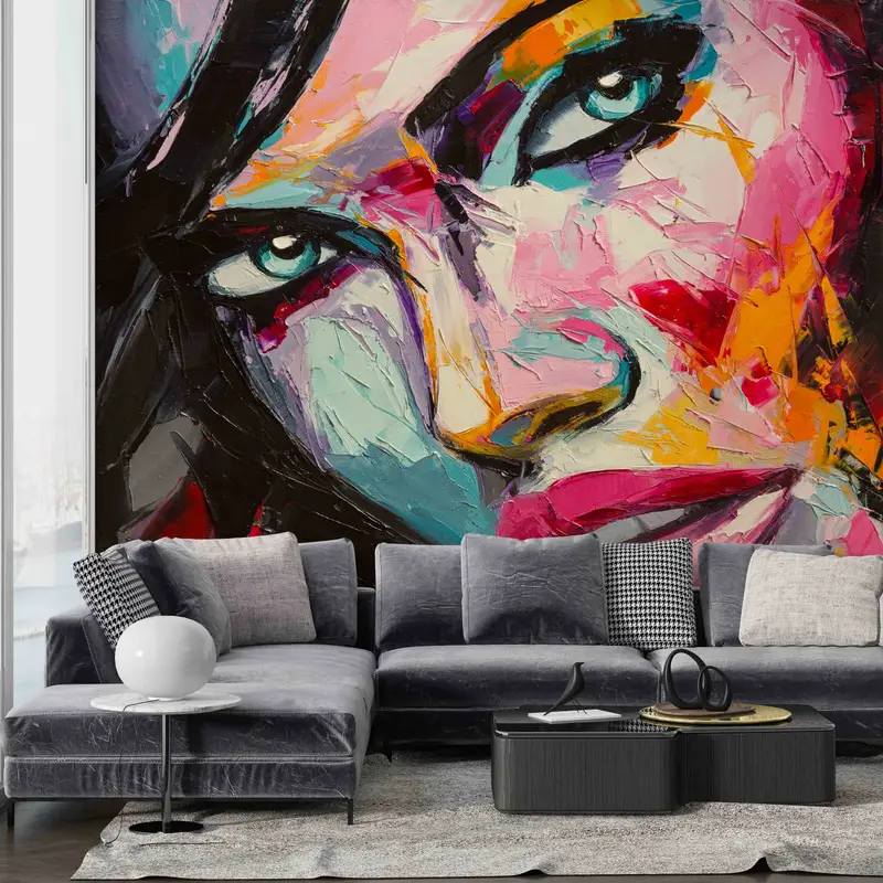 Modern Wall Painting, Abstract Woman Painting Wallpaper, Pink Wall Painting, Wall Decorations, Woman Portrait Wall Mural, Layered Paper Art, - 4