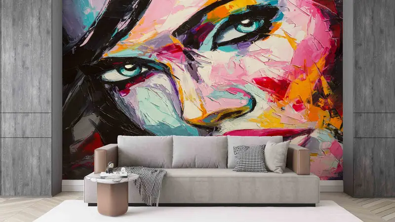 Modern Wall Painting, Abstract Woman Painting Wallpaper, Pink Wall Painting, Wall Decorations, Woman Portrait Wall Mural, Layered Paper Art, - 6