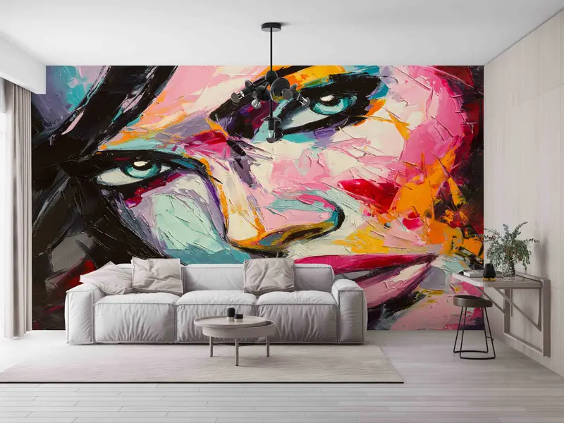 Modern Wall Painting, Abstract Woman Painting Wallpaper, Pink Wall Painting, Wall Decorations, Woman Portrait Wall Mural, Layered Paper Art, - 7