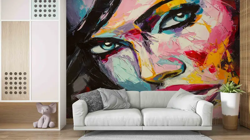 Modern Wall Painting, Abstract Woman Painting Wallpaper, Pink Wall Painting, Wall Decorations, Woman Portrait Wall Mural, Layered Paper Art, - 3