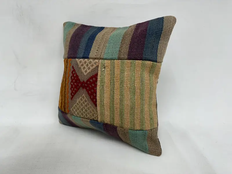 Ethnical Kilim Rug Pillow, Cushion Case, Gift Pillow, Turkish Kilim Pillow, 16x16 Beige Pillow Sham, Kilim Rug Cushion Cover - 4