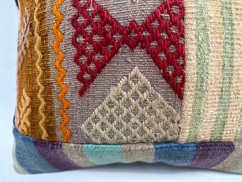 Ethnical Kilim Rug Pillow, Cushion Case, Gift Pillow, Turkish Kilim Pillow, 16x16 Beige Pillow Sham, Kilim Rug Cushion Cover - 2