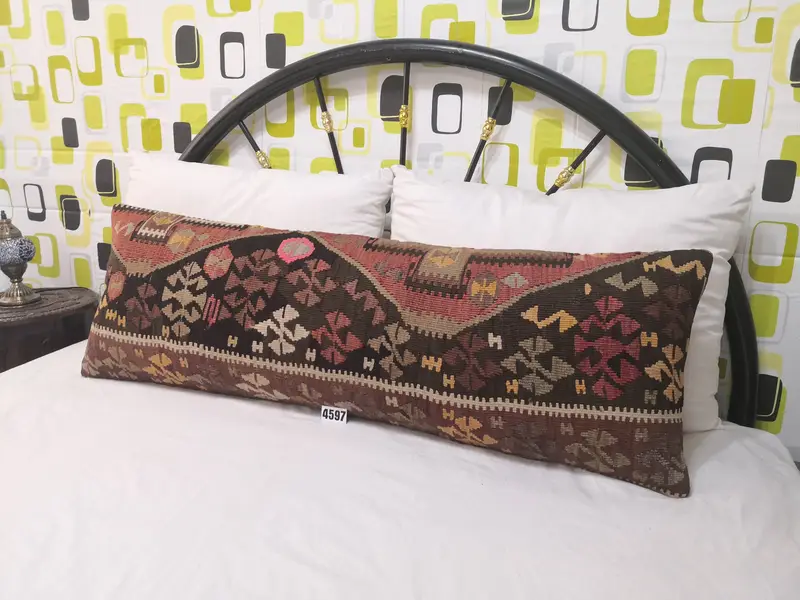 Handgefertigter Kelim-Kissenbezug, 40,6 x 121,9 cm großes geometrisches Wurfkissen