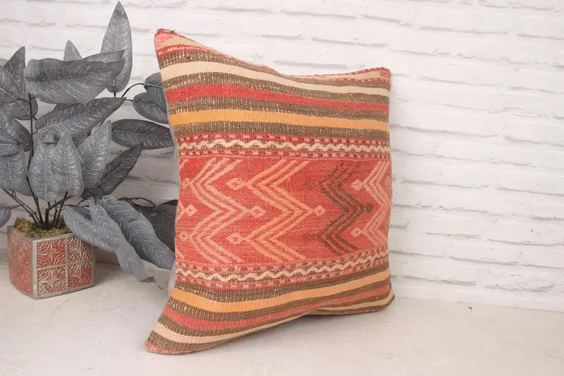 Pillow Cover, Throw Kilim Pillow, 20x20 Red Cushion Cover, Kilim Pillow Cover, Natural Pillow Cover, Vintage Kilim Throw Pillow - 3