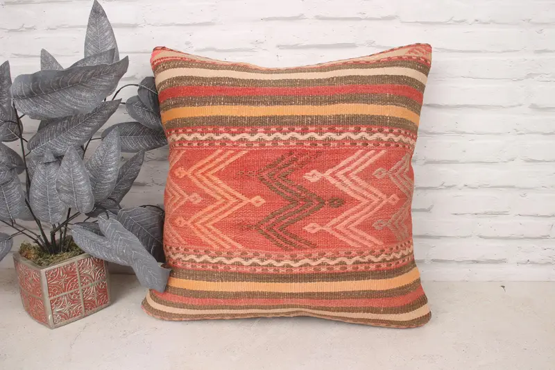 Pillow Cover, Throw Kilim Pillow, 20x20 Red Cushion Cover, Kilim Pillow Cover, Natural Pillow Cover, Vintage Kilim Throw Pillow - 1