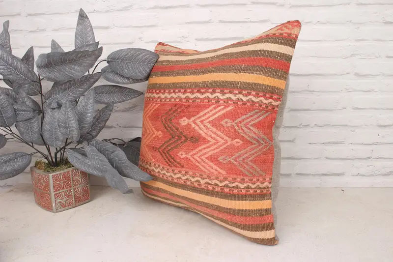 Pillow Cover, Throw Kilim Pillow, 20x20 Red Cushion Cover, Kilim Pillow Cover, Natural Pillow Cover, Vintage Kilim Throw Pillow - 4