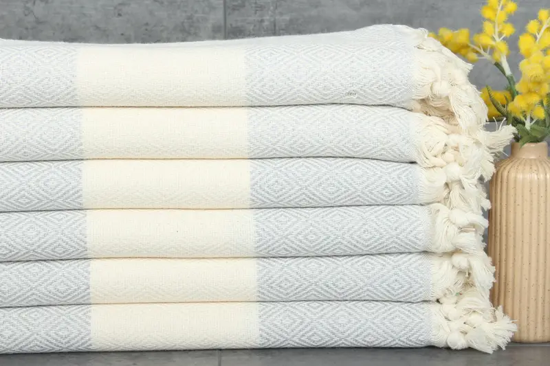 Turkish Beach Towel Light Gray Diamond, Organic Cotton, 40x71 Inches