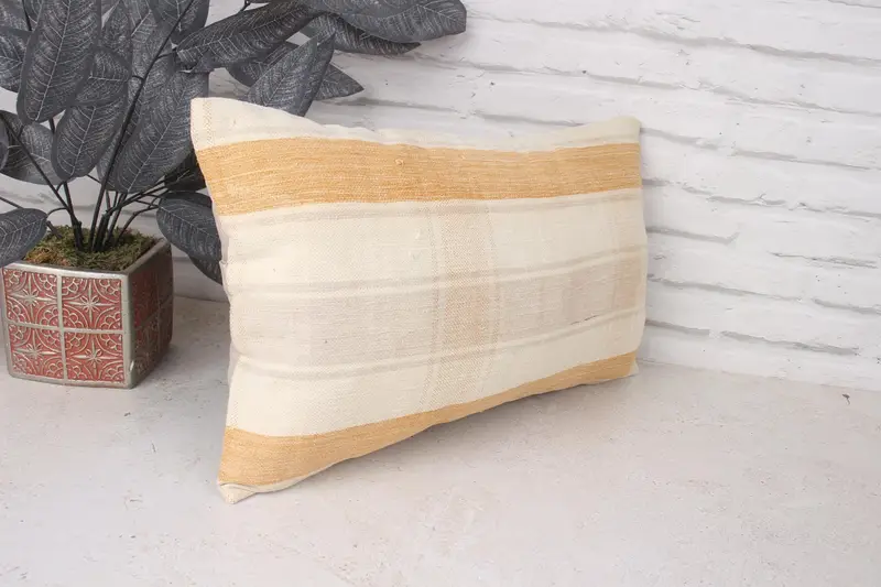 Cubierta de cojín, almohada de kilim turco, almohada blanca de 12x20, almohada de alfombra de kilim étnico, cojín de lanzamiento de diseñador, caja de almohada de patio, almohada de kilim - 3