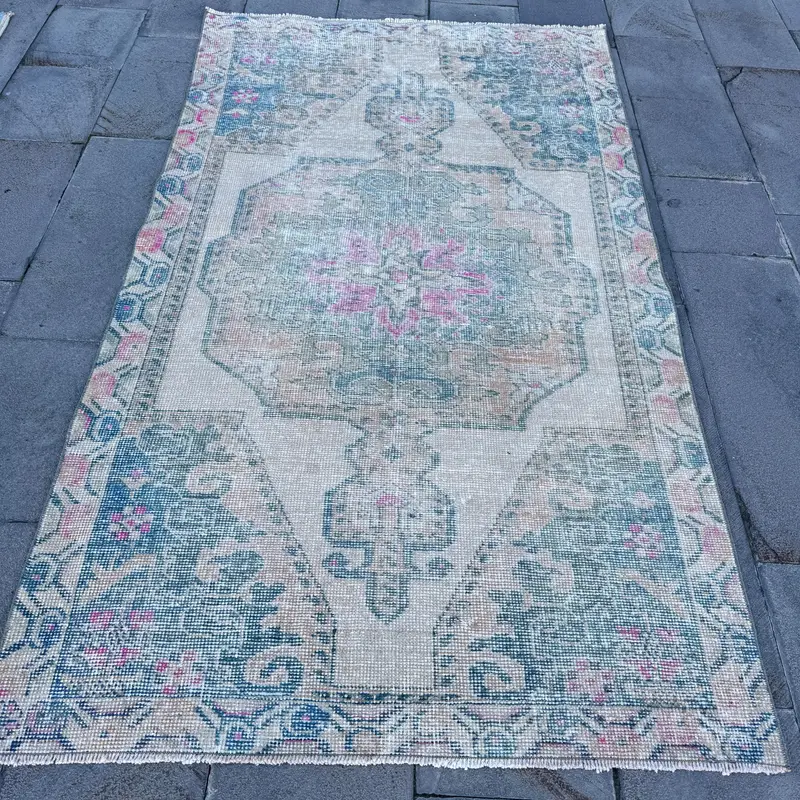 Elegant Beige & Green Rug, 4,1x7,3 ft Natural Pattern